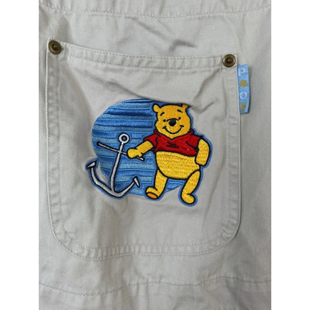 Y2K Disney Winnie the Pooh Shortalls Women Large Beige Nautical Embroidered